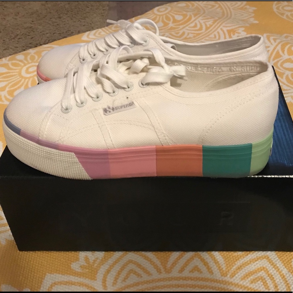 Superga Platform White Rainbow Pastel 8.5/ 39.5